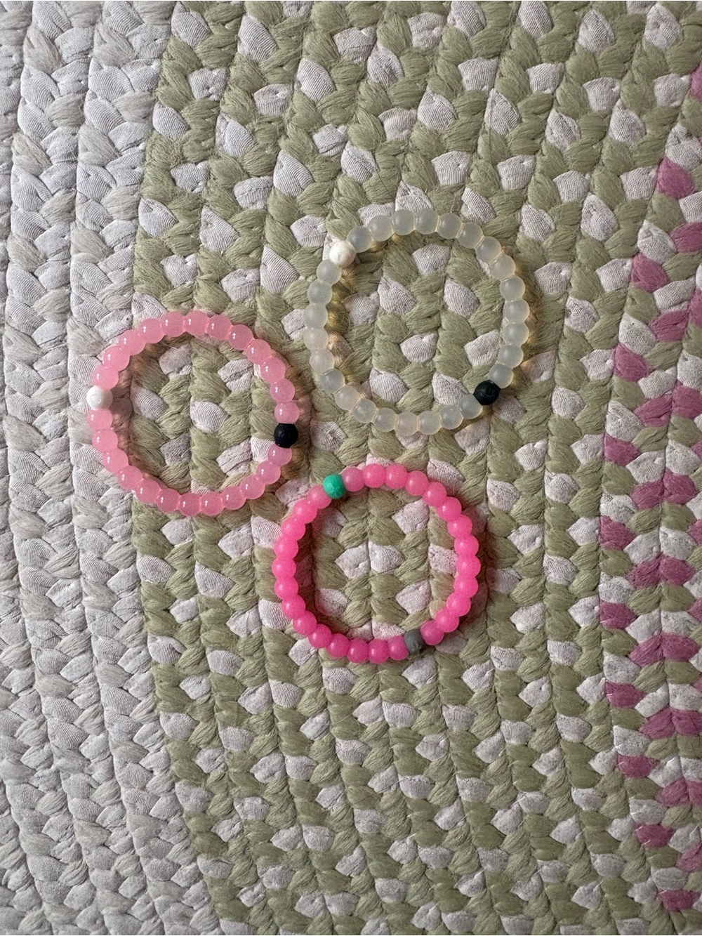 Lokai Pink and White Stretch Beaded Bracelet Set